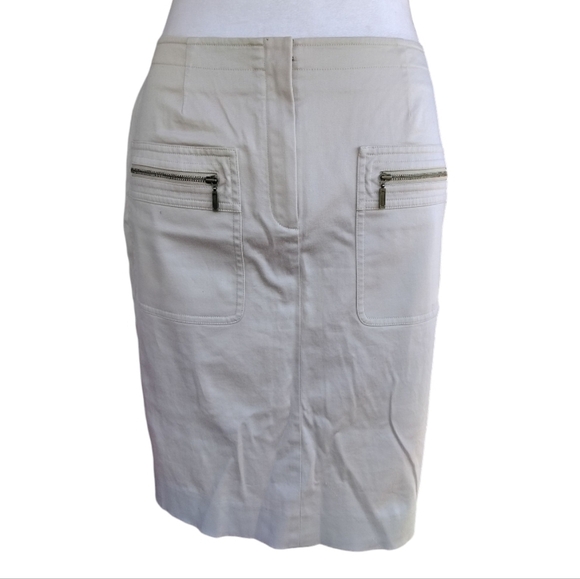 Lafayette 148 Khaki Front Zippered Pocket Pencil Skirt Knee Length Cotton Size 4 - Picture 1 of 7